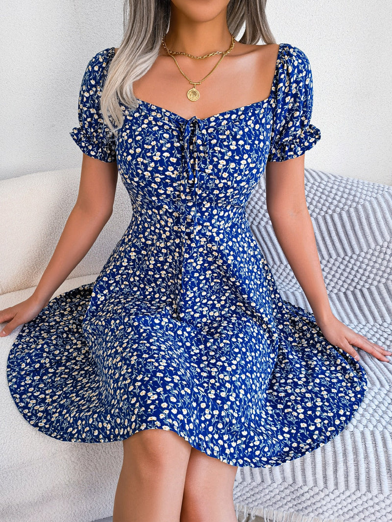 Vestido Femenino Corto Floral Manga Corta